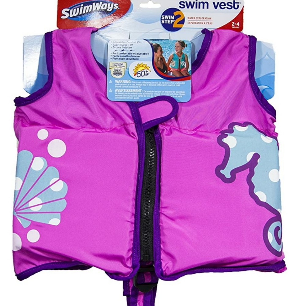 NWT SwimWays Swim Vest AGE 2-4 Pink with Seahorse Swim Step 2
